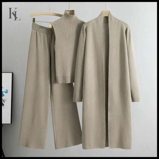 Spring Autumn 3 Piece Cardigan Track-Suit Brown / One Size