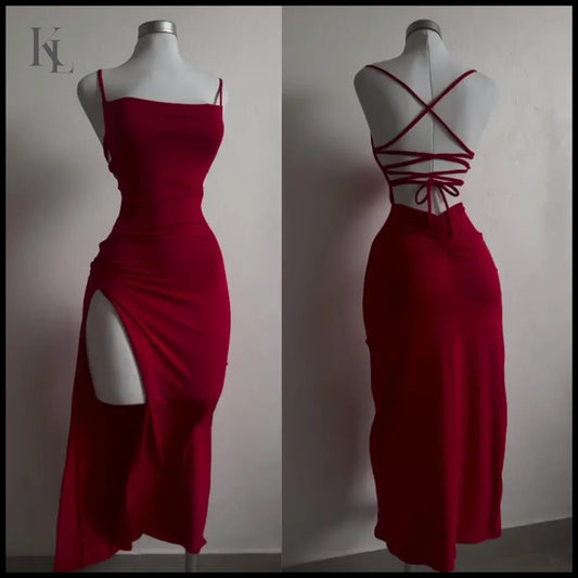 Summer Halter Strap Spice Girl Hip Dress red / M